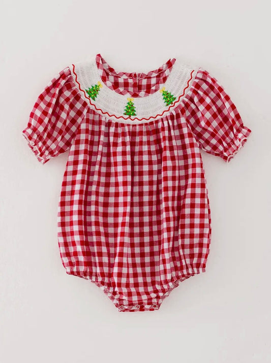 Christmas Tree Smocked Romper