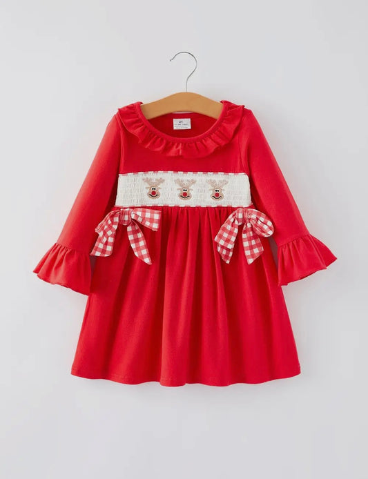 Christmas Reindeer Embroidery Dress