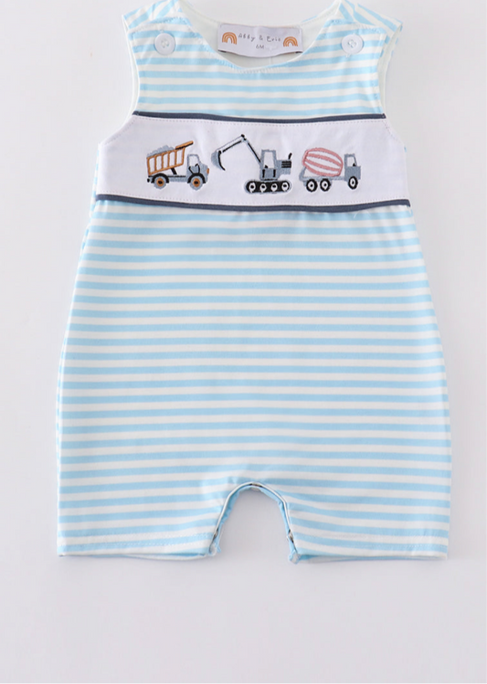 Blue Stripe Tractor Romper