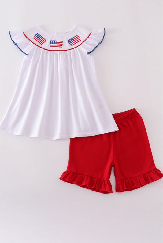 Smocked American flag short set
