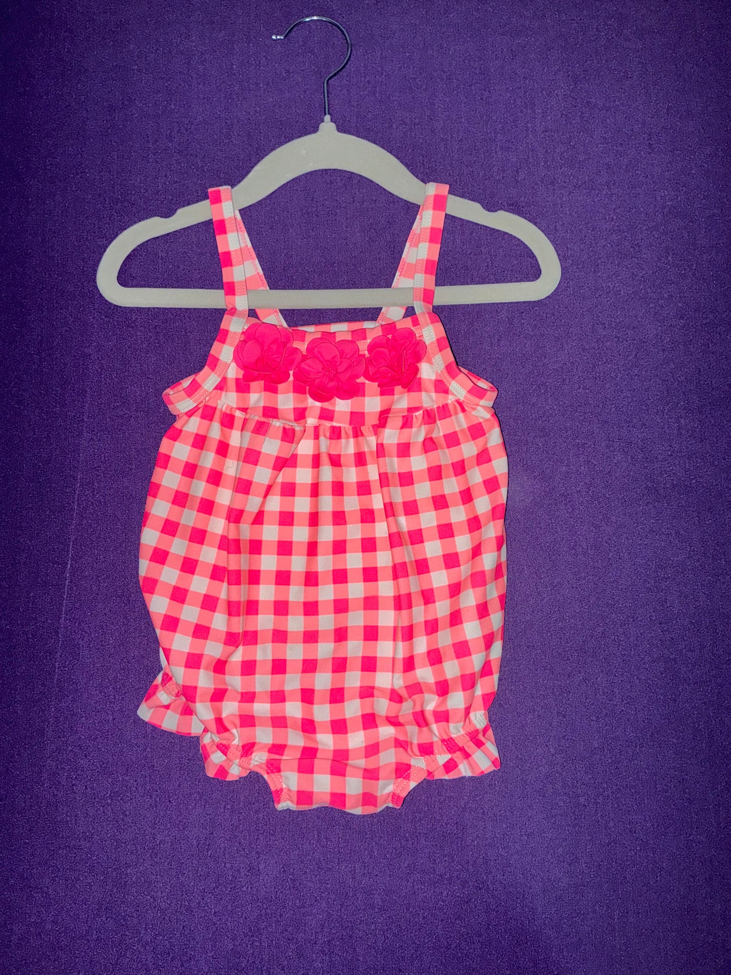 Pink plaid one piece swim suit