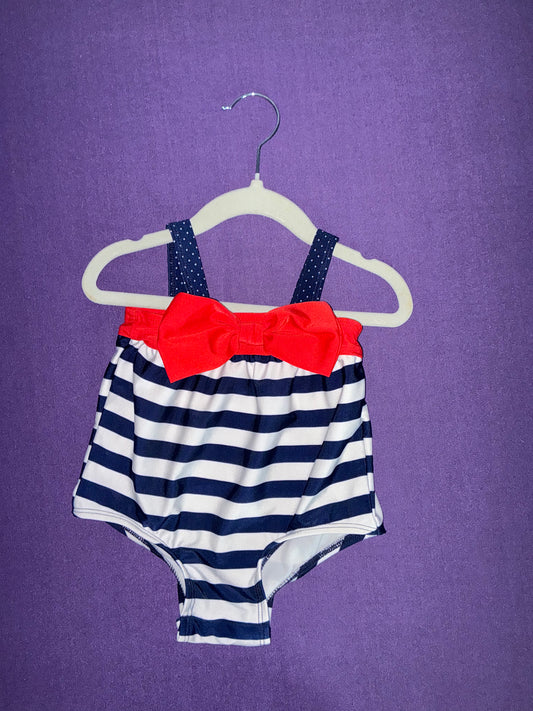 Navy striped one piece swimsuit floral suit