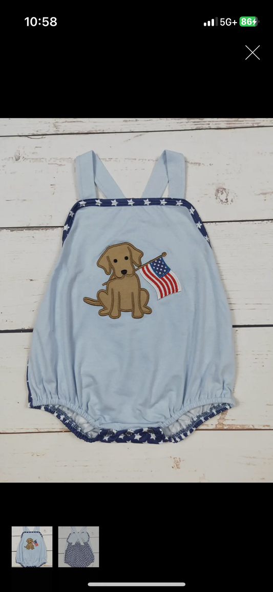 Embroidered Puppy Dog American Flag